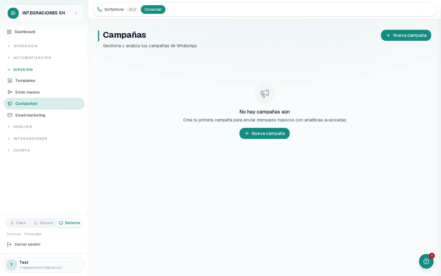 Templates y campañas de WhatsApp en Integraciones SH con estados de aprobación Meta